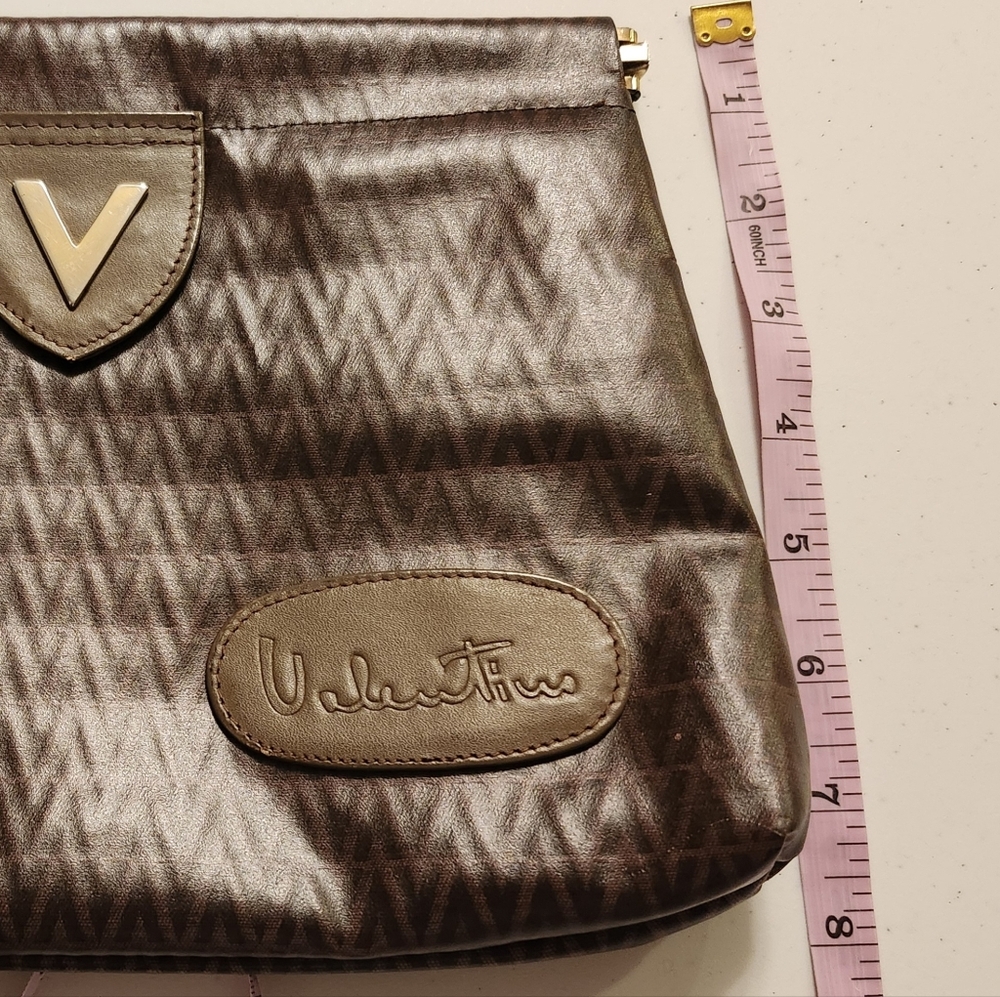 Mario Valentino Vintage Brown Clutch- Gold Logo W/Leather Accents EUC- Italy - Picture 10 of 12